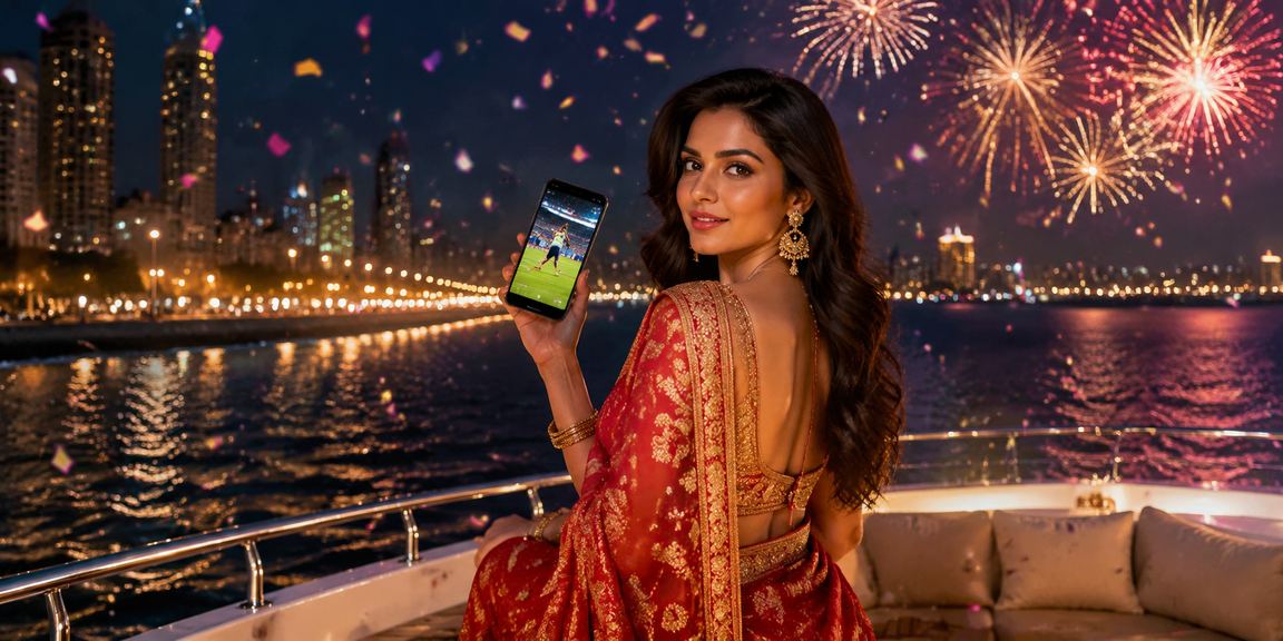 Mumbai Marine Drive at night with sports betting visuals